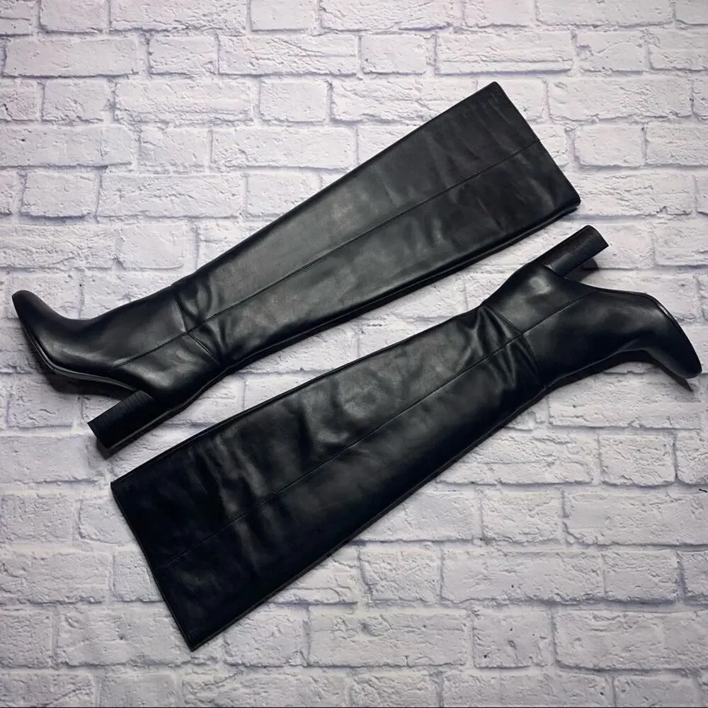 Maje Over The Knee Leather Boots in Black